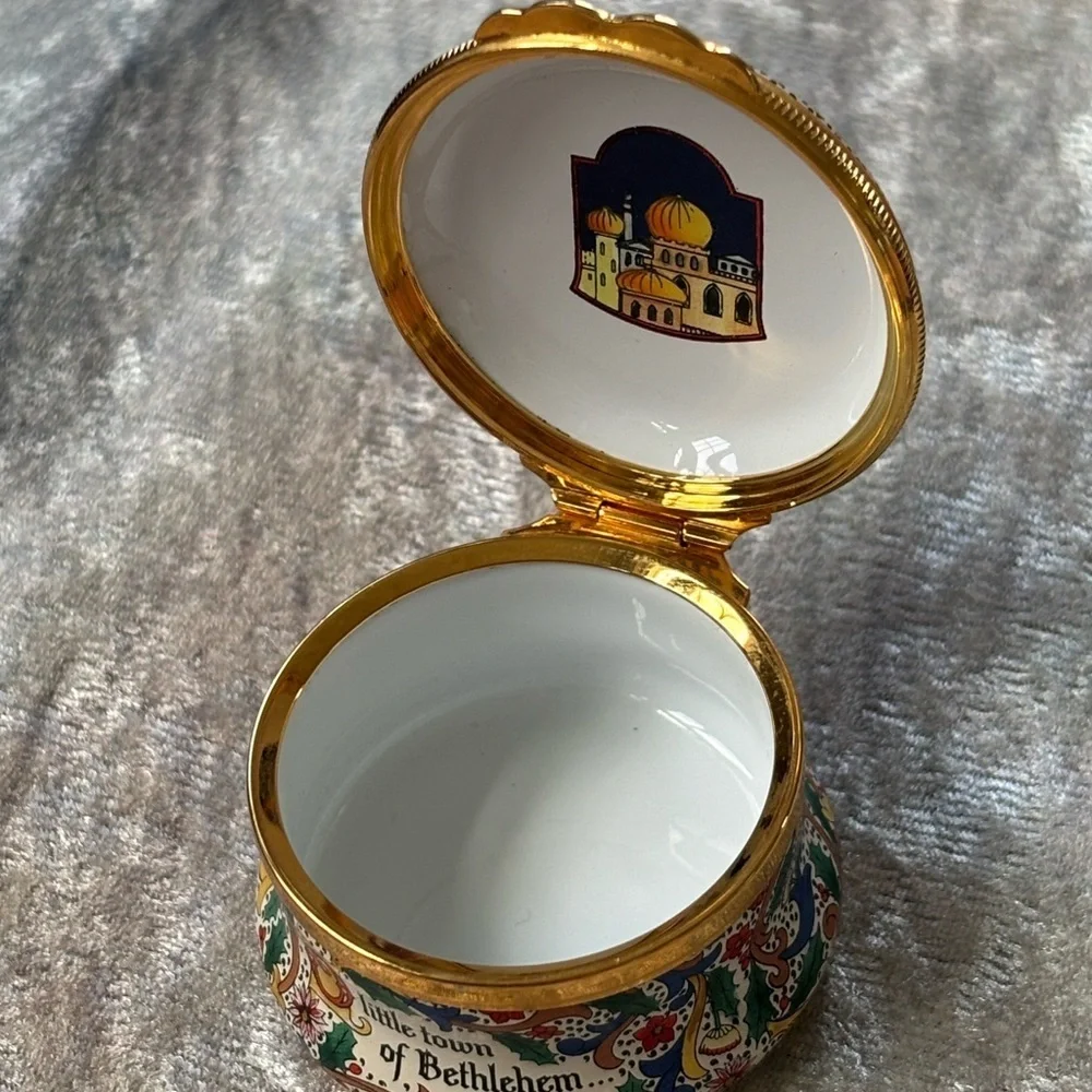 Halcyon Days Christmas 1992 Little Town of Bethlehem Enamel Box Copper Vintage